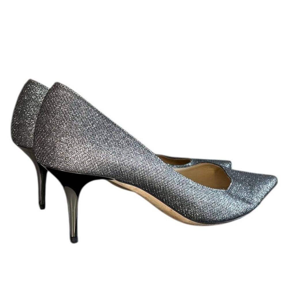 ***SOLD*** Jimmy Choo Romy Lame Glitter Pointed Toe Pump Heel Size 39.5 Silver - Picture 5 of 7